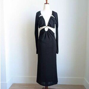 Misha Carmel Black Midi Long Sleeve Cut-Out Strap Dress in Jersey, size 8
